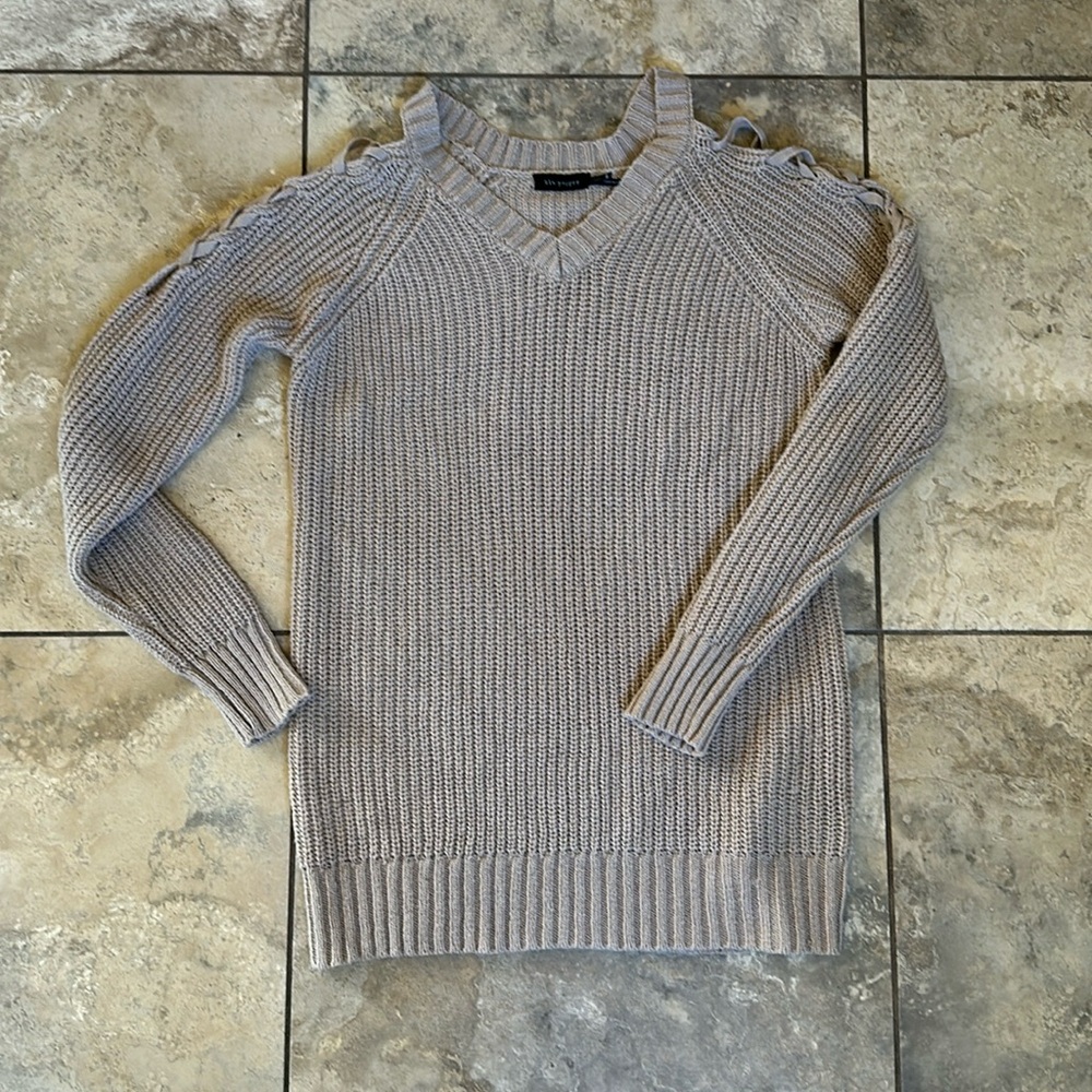Lace up shoulder sweater